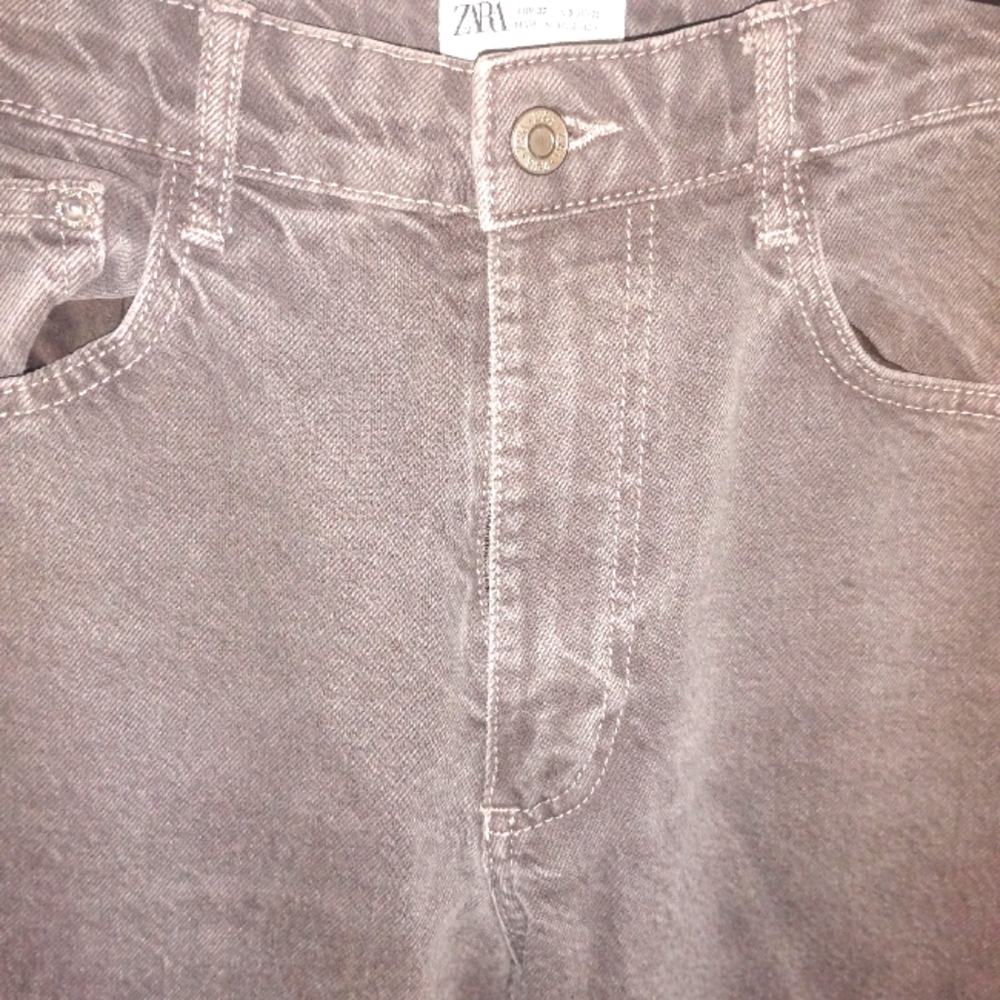 Charcoal Full length trf mid- rise wide leg Jeans By Zara